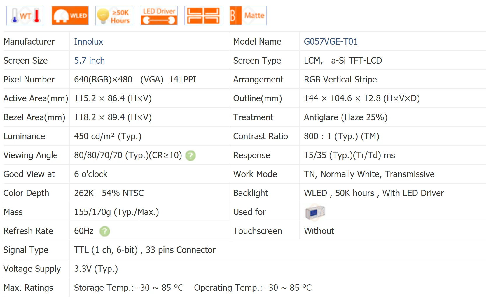G057VGE-T01 5.7 calowy ekran LCD, nowy i oryginalny w magazynie, przetestowany przed wysyłką