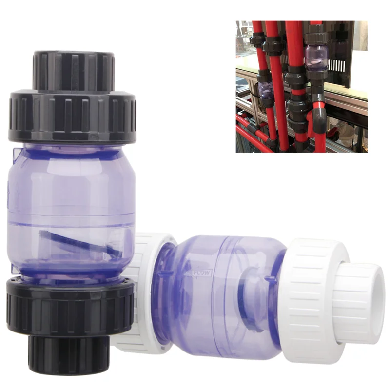 I.D 25mm 32mm Transparent Check Valve PVC One Way Non Return Valve Garden Watering Water Pipe Connector Aquarium Tank Tube Joint