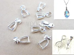 925 Sterling Silver 20PCS Lot Size S 5*13MM Handmade Jewelry Findings 925 Stamped Silver Bail Connector Bale Pinch Clasp Pendant
