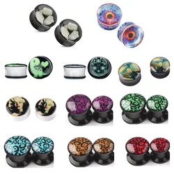 1Pair Acrylic Luminous Skull Ear Plug And Tunnels Eyes Leopard Ear Guages Stretchers Expander Dermal Piercing Oreja Body Jewelry