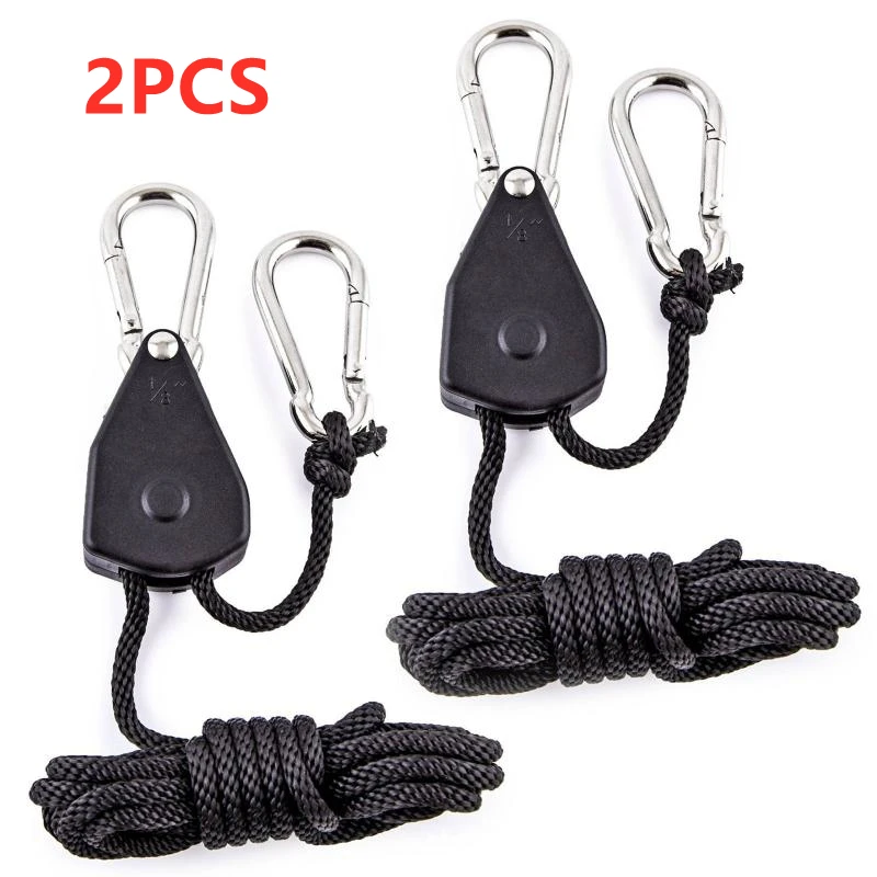 1Pair Adjustable 8 Inch Lanyard Hanging For Tent Fan Grow Plant Lamp Pulley Rope Ratchet Hanger Metal Pulle Grow Light Hook