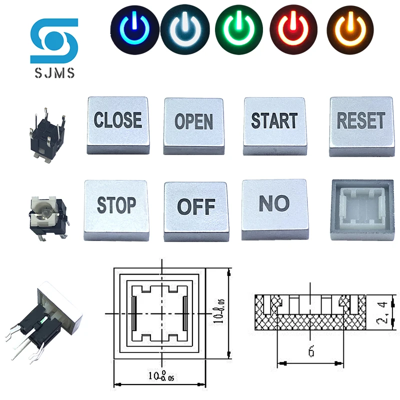 5Pcs 6*6*9.5mm 6PIN DIP With LED Through Tactile Micro Push Button Indication Button mode CLOSE OPEN START RESET STOP OFF NO