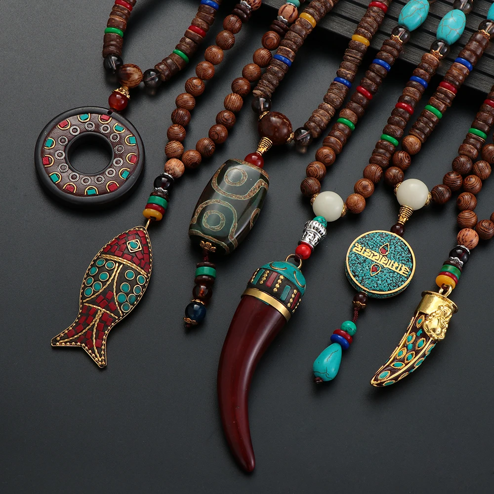 Ethnic Fashion Show - Handmade Nepal Necklace Buddhist Mala Wood