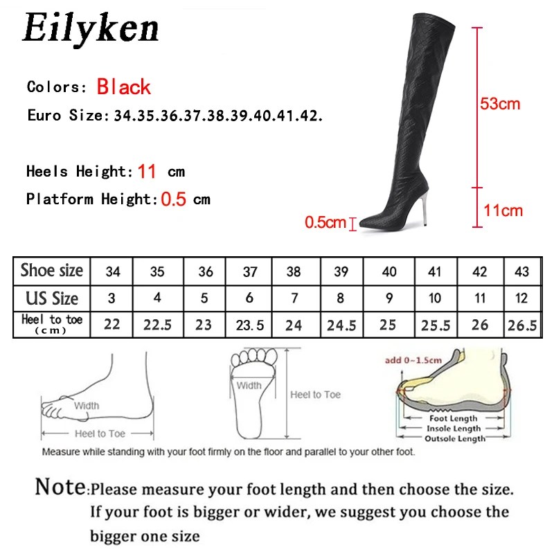 Eilyken Sexy Over The Knee Boots Women Thin Heels Pointed Toe Zipper Thigh High Booties Winter Nightclub Party Stripper Shoes