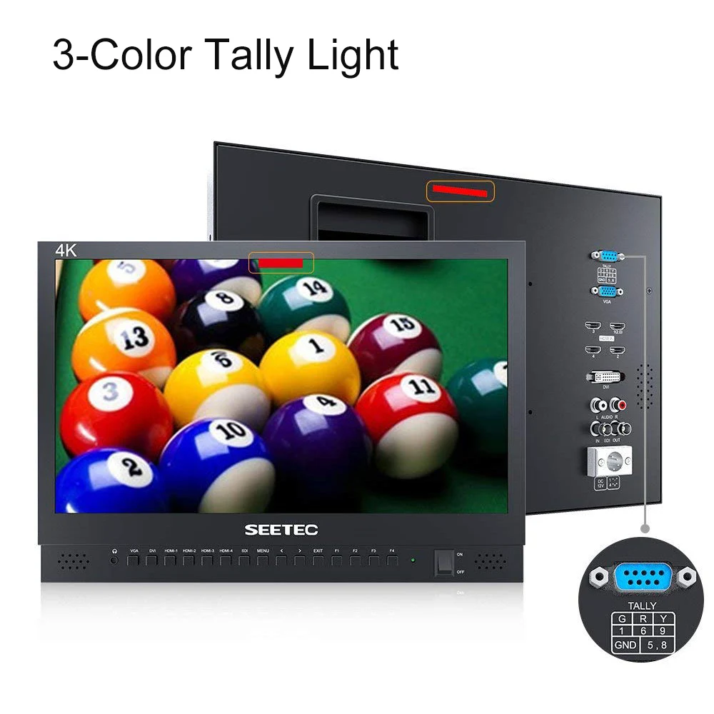 Seetec 4K156-9HSD-384 15.6 Inch IPS UHD 3840x2160 4K Broadcast Monitor with 3G-SDI HDMIx4 Quad Split Display Director Monitor - Image 4