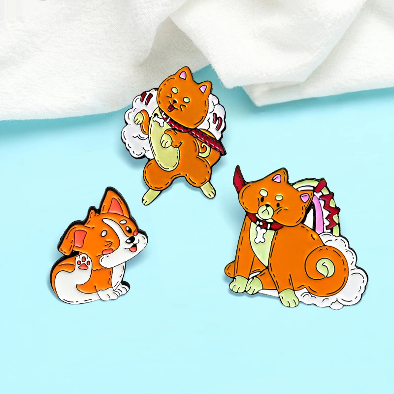 Cartoon Pets Dog Brooches Dog paw Kirky dog Corgis dog Cute Animal Pet Enamel Pins Lapel Shirt Bag for Kids Badge Jewelry Gift