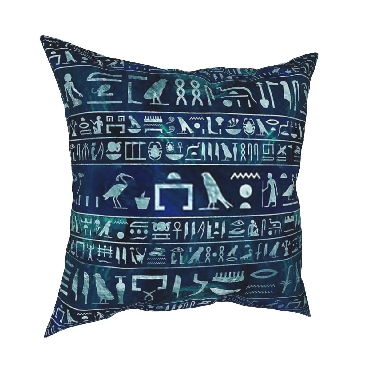 Egyptian Ancient Hieroglyphs Silver Blue Pillowcover Decoration Eastern Language Cushion Cover Throw Pillow for Living Room