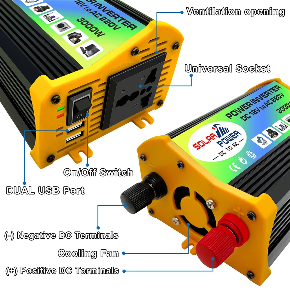 Solar Power Inverter Converter Transformer 12v to 110v 220v 230v Peak 600W Modified Sine Wave +Solar Panel 18w + Controller 30A