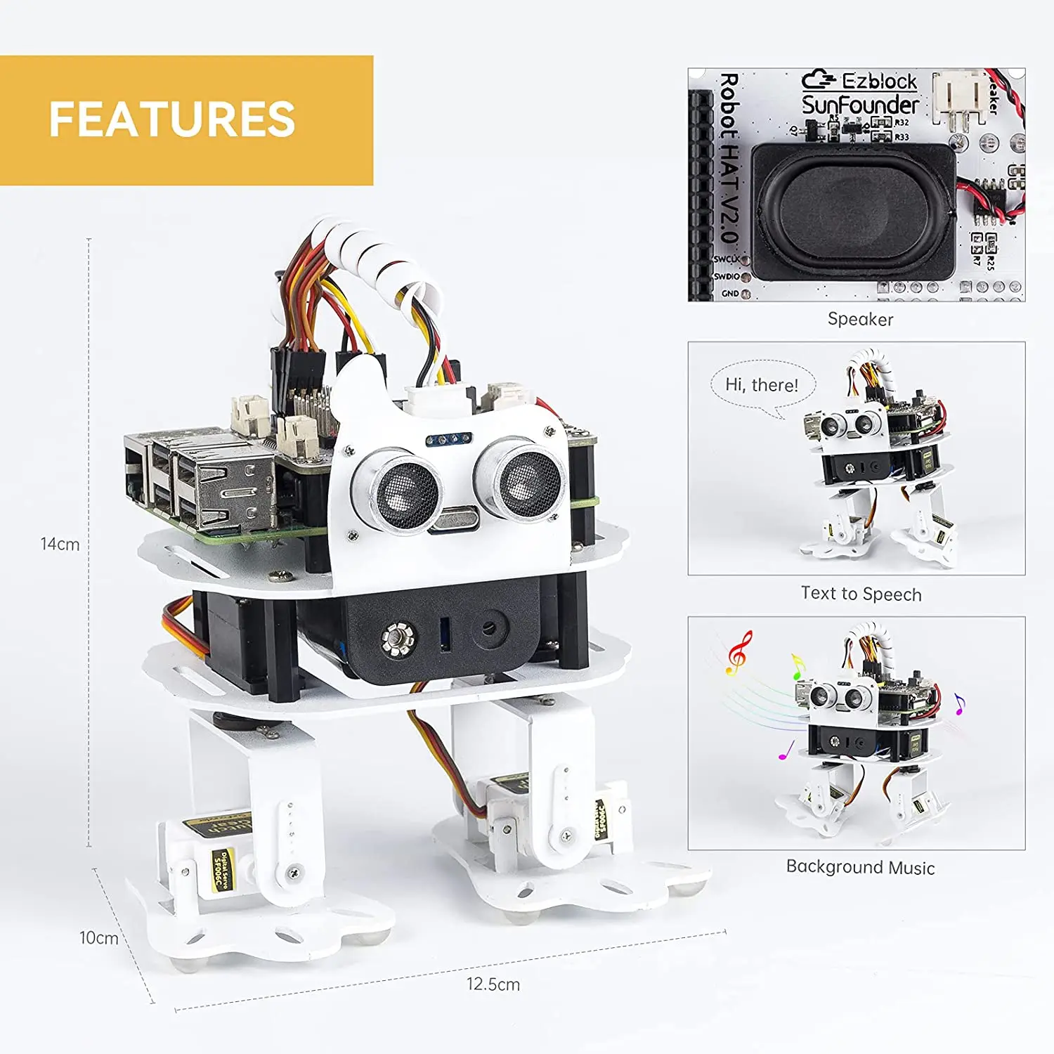 CC SunFounder PiSloth AI Programmable Robot Kit for Raspberry Pi, Dancing, Obstacle Avoidance,Object Following