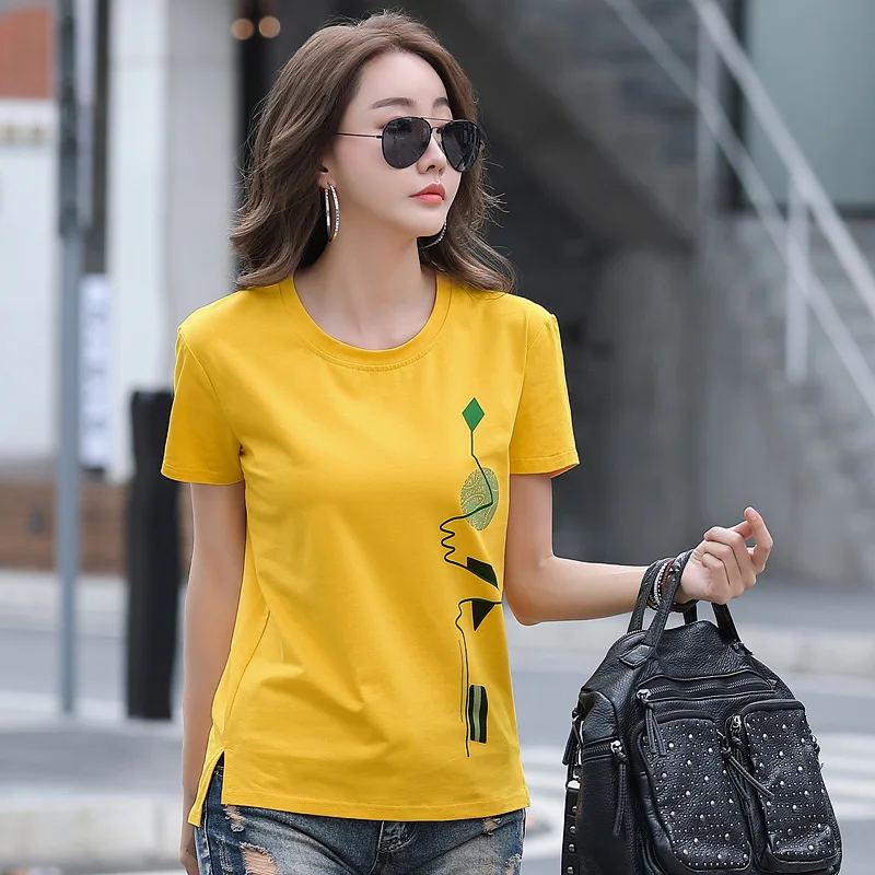 LJSXLS Short Sleeve Tshirt Print T Shirt Women Cotton Korean Fashion Woman Clothes 2024 Spring Autumn Top Casual Tee Shirt Femme