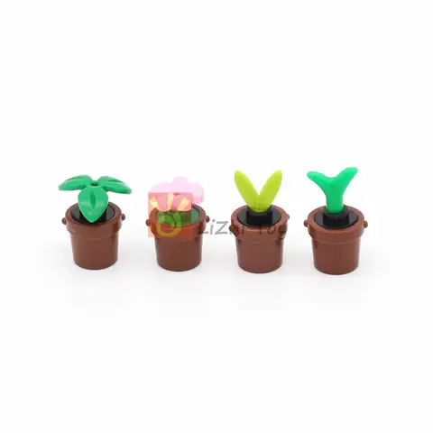 100pcs MOC 37695 Plant Stem with 3 Leaves Bottom Pin Home Garden Grass Buildings Blocks Bricks Accesories Parts Hobby Modeling
