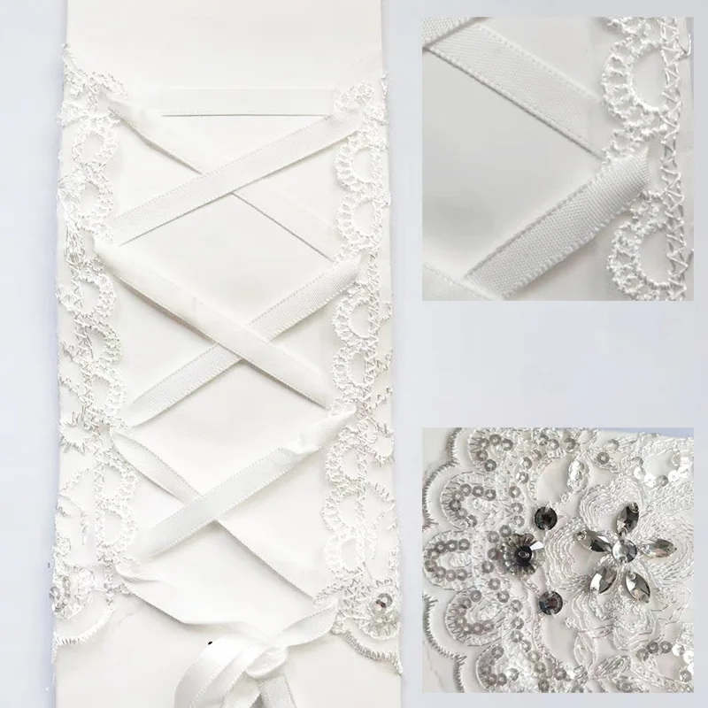 Guantes cortos blancos para vestido de novia, accesorios sin dedos con incrustaciones de diamantes de imitación, guante de encaje nupcial, 1 par