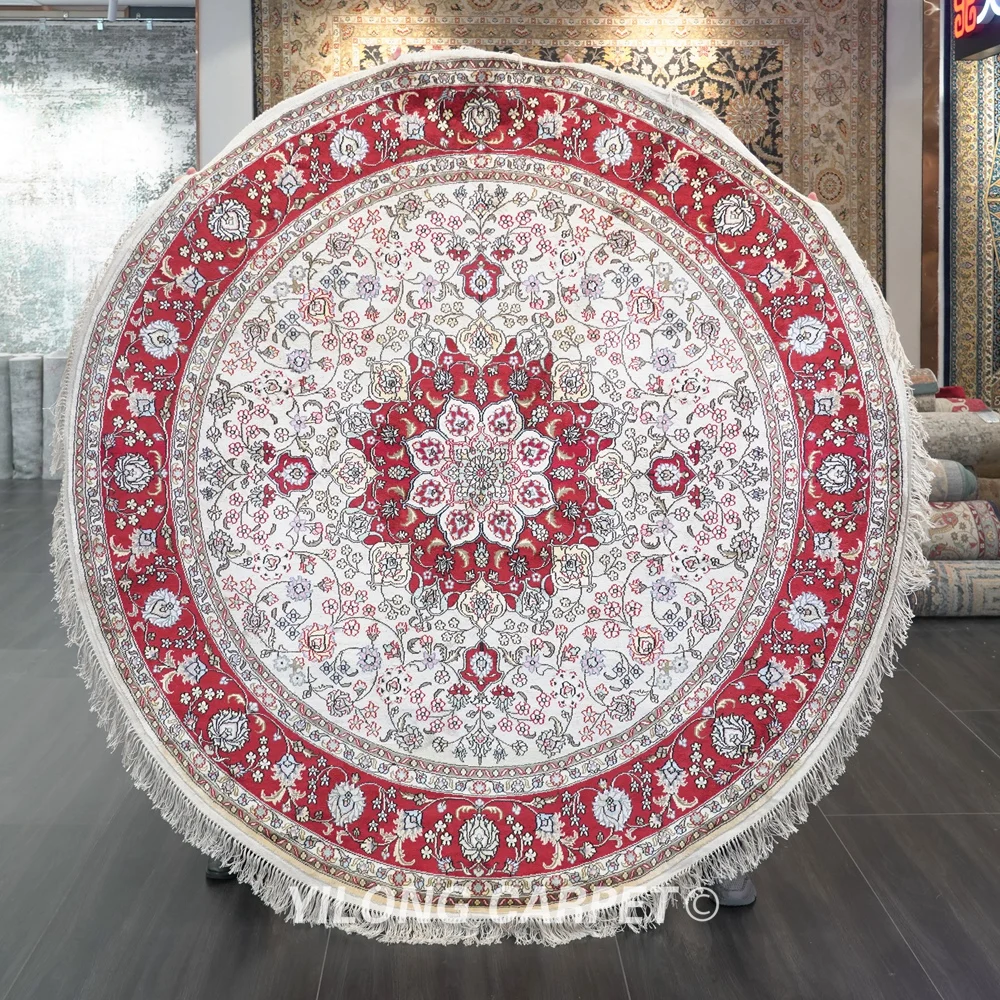 Yilong 6'x6' Oriental Exquisite Persian Design Carpet Nice Handknotted Round Rugs (TJ307C)