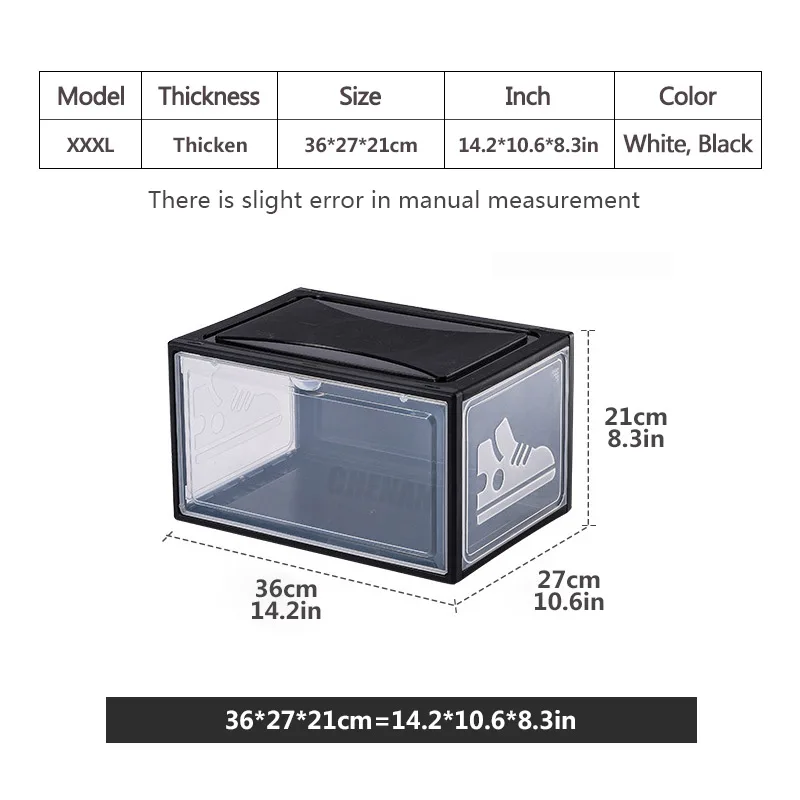 2pcs Transparent Sneaker Shoe Box Dust-proof Storage Box Stackable Shoe Cabinet High-top Dustproof AJ Shoes Organizers Shoe Rack