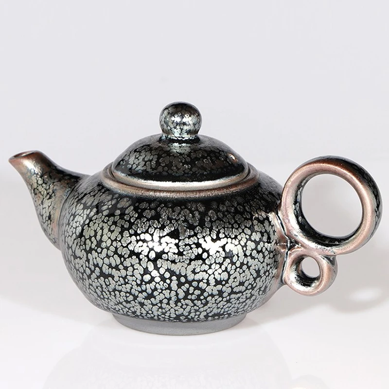 Jian Zhan 250ml Tenmokus Teapot Chinese Ancient Style and Craft Ceramic Natural oilspot Glaze intangible cultural heritage