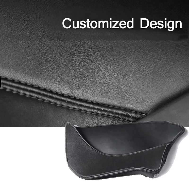 4PCS Car Door Side Storage Box For Tesla Model Y Handle Armrest Tray Organizer Pad Leather Slot Bag