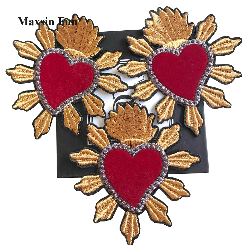 Parches de corazón de fuego para ropa, bordado, apliques de hierro, bolsos, ropa de vestir, pegatinas baratas para bricolaje, 1 pieza