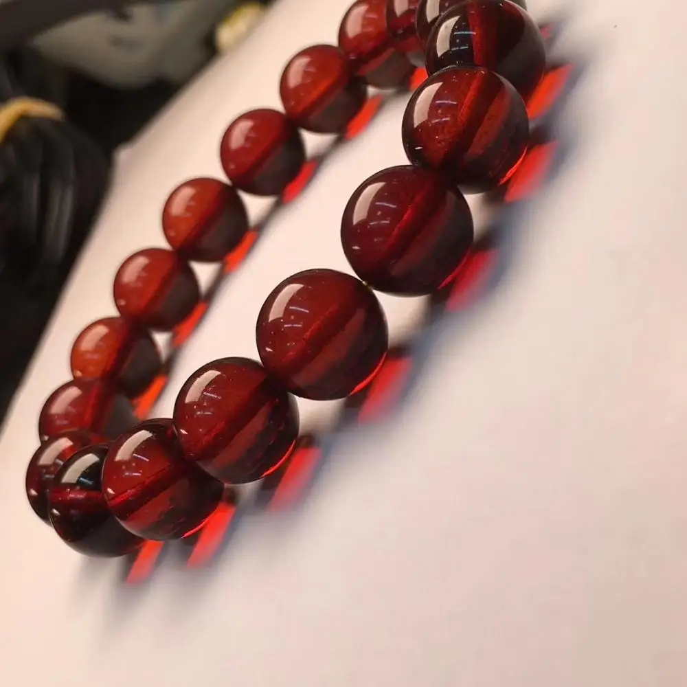 Natural Blood Red Amber Round Beads Bracelet Women 11.5mm Gift Stretch Red Amber Bracelet Reiki AAAAAA