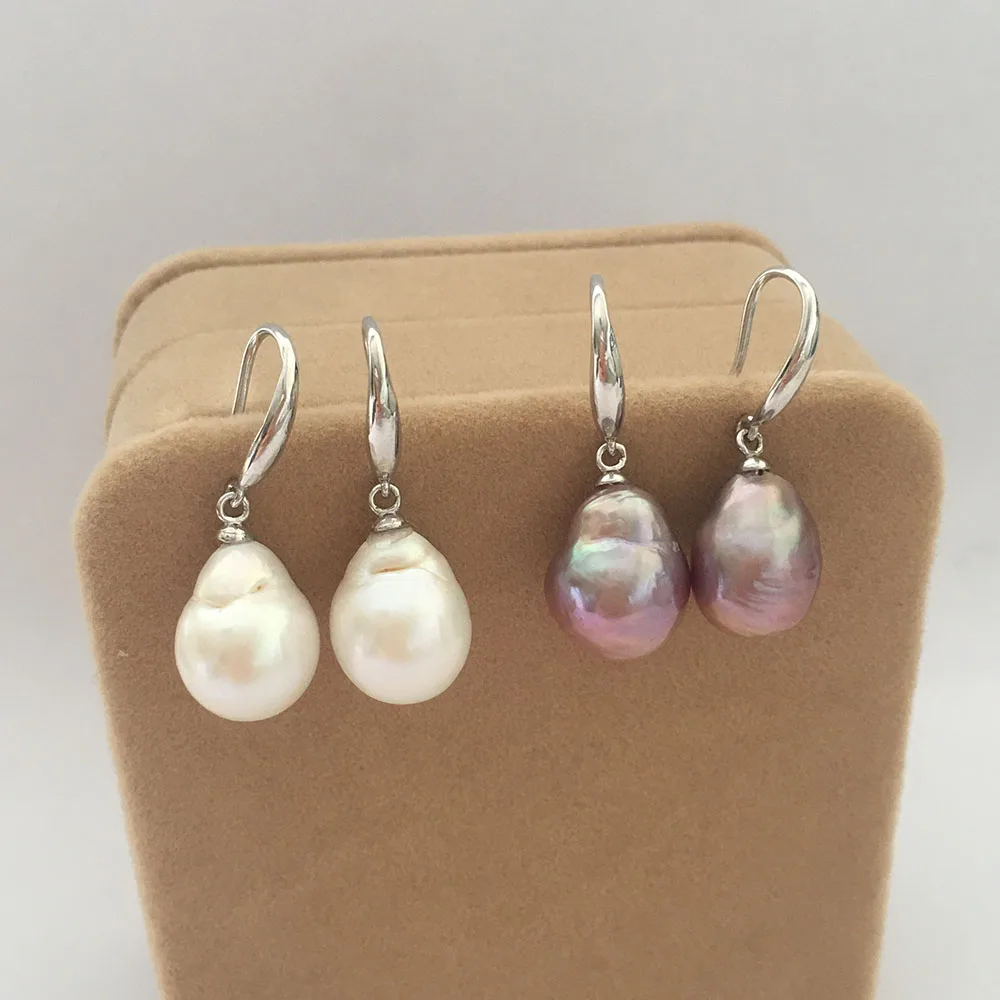 

100% nature freshwater pearl earring with 925 silver hook,AA nature baroque Pearl no repaired,11-12 mm big baroque pearl earring