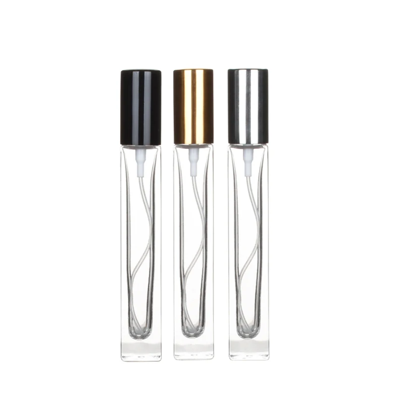 

10ml Model Transparent Square Glass Mist Sprayer Bottle 10cc Refillable Sample Glass Vials Portable Mini Perfume Atomizer 12pcs