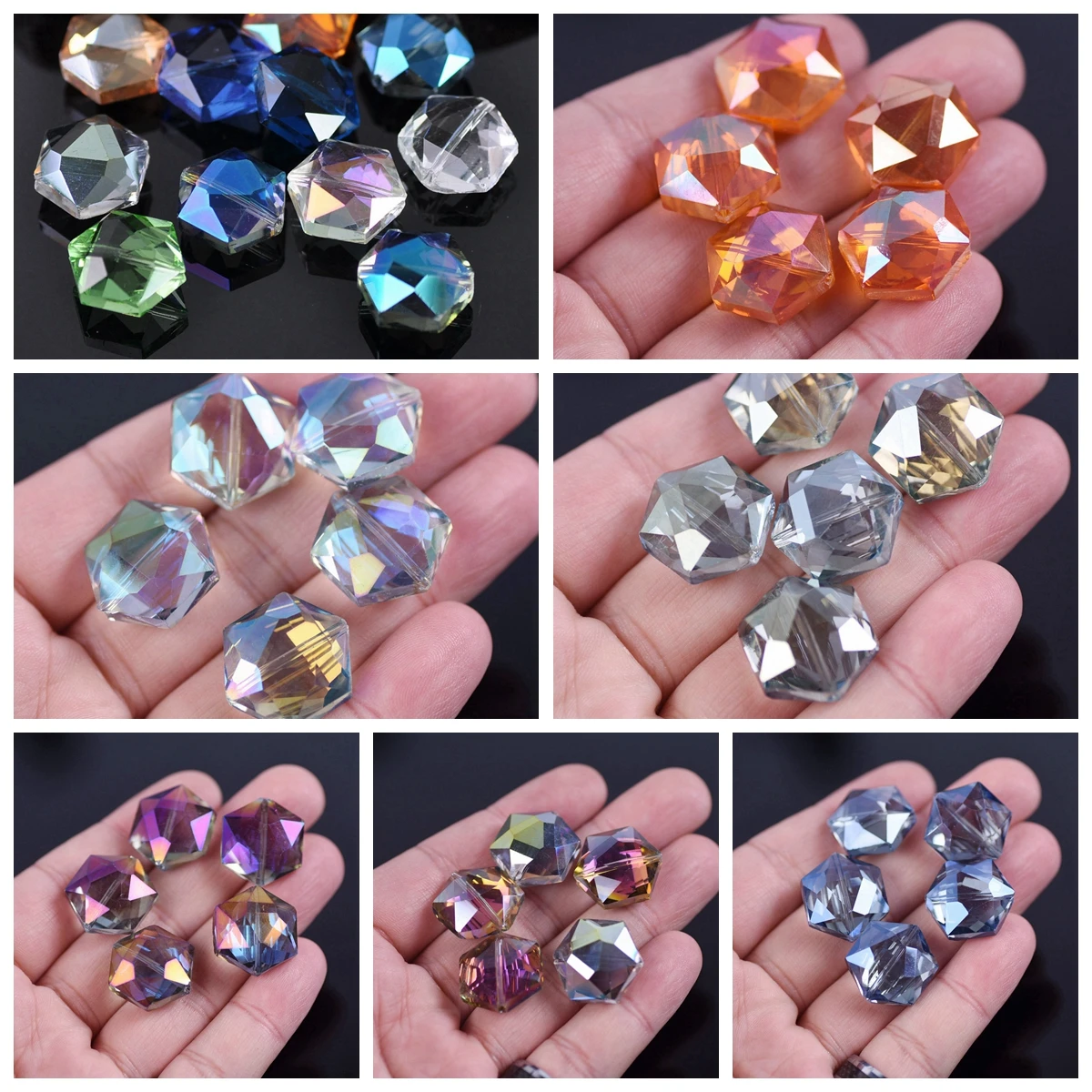 12mm 16mm 20mm 22mm Loose Hexagon Faceted Crystal Glass Crafts Beads For Jewelry Making DIY