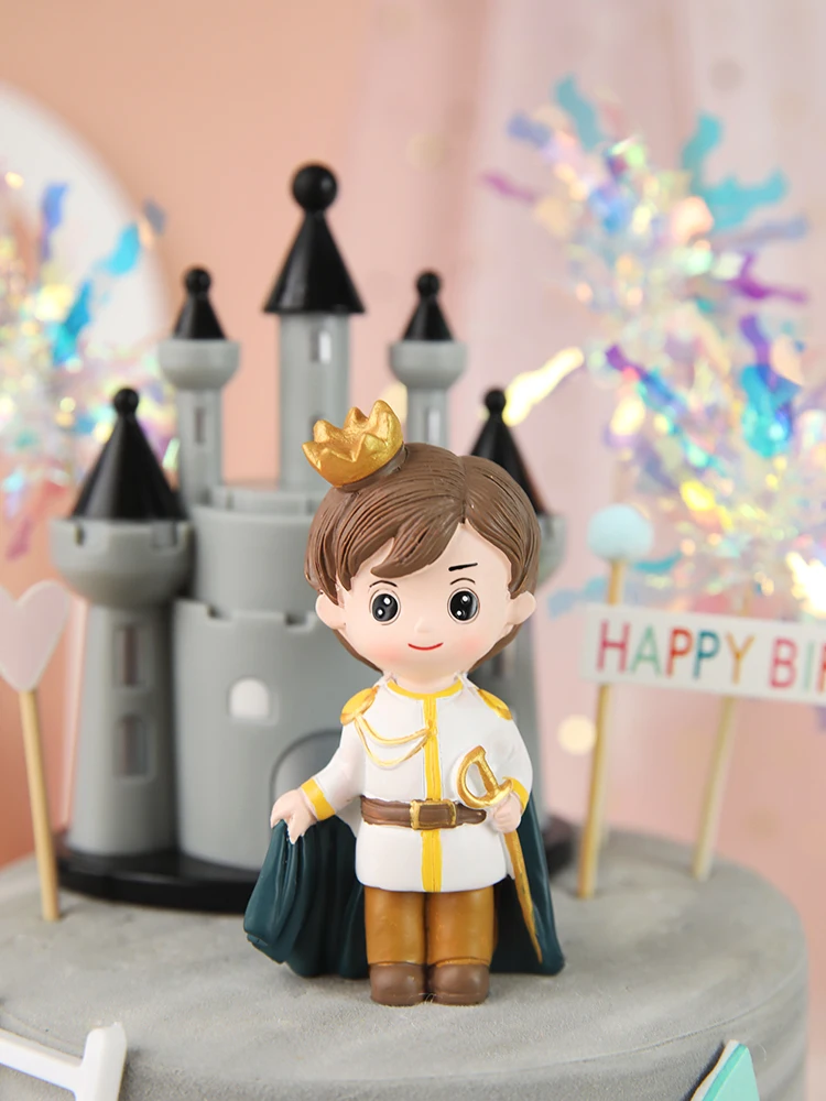 Cute Castle Princess Prince Resin Creative Crafts Cake Decorations Little Boy Girl Model Micro Landscape Cake Topper Decor view 5