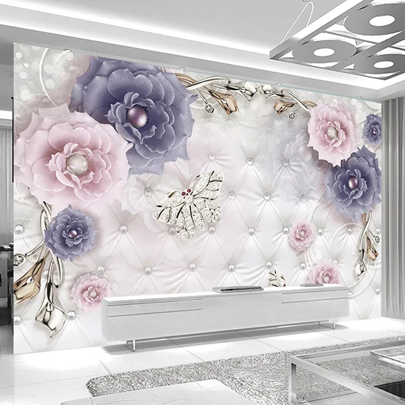 Custom Wallpaper European Style Retro 3D Stereo Flower Jewelry Soft Roll Murals Living Room TV Sofa Bedroom Background Stickers
