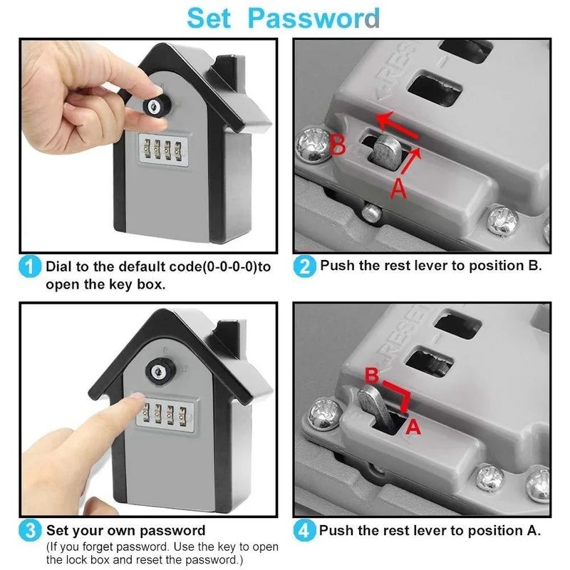 4 자리 조합 코드 키 잠금 해제 도난 방지 스토리지 박스 벽 마운트 대형 키 안전
