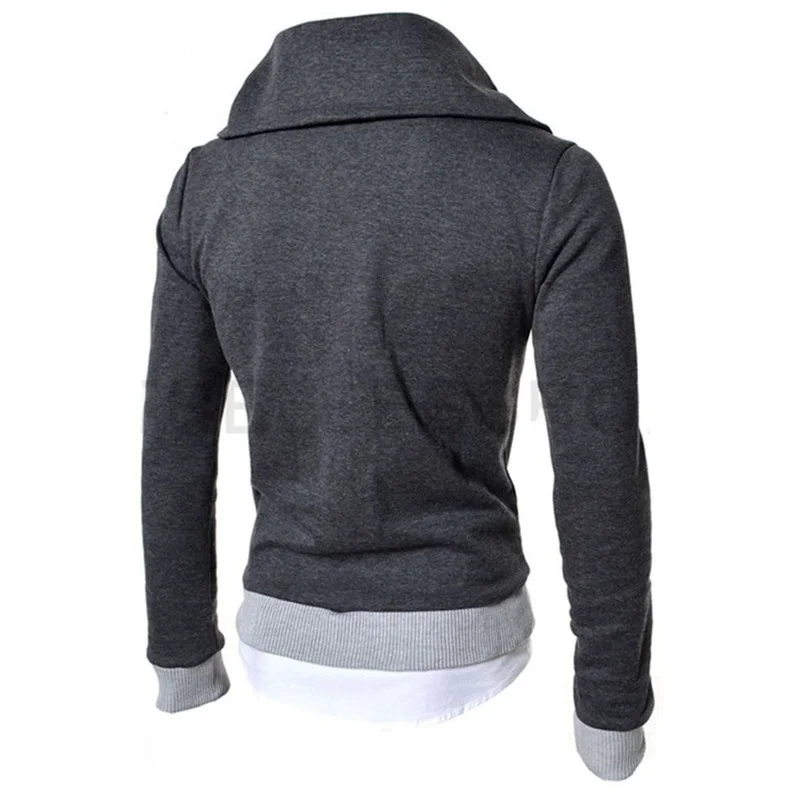 ZOGAA Men's Fashion Diagonal Zipper Pullover Hooded Color Matching Sweater Casual Jacket