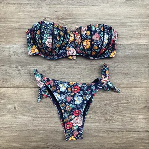 Bikini with female floral print, swimwear, swimsuit, breast pillow, divided swimsuit, sexy trend, 2023, 2023 12 Main Sales Bikini Flower - №5