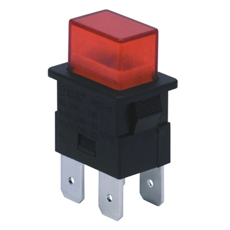 2pcs Black 16A 4 Pins Locked Push Button Electrical Rocker Switch With LED Light Red Heater Touch Switch 250V PS23-16 T105