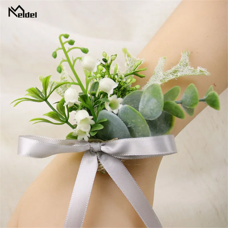 Meldel Wrist Corsage and Boutonniere Lily of the Valley Girl Bracelet White Green Convallaria Plant Forest Style Wedding Corsage