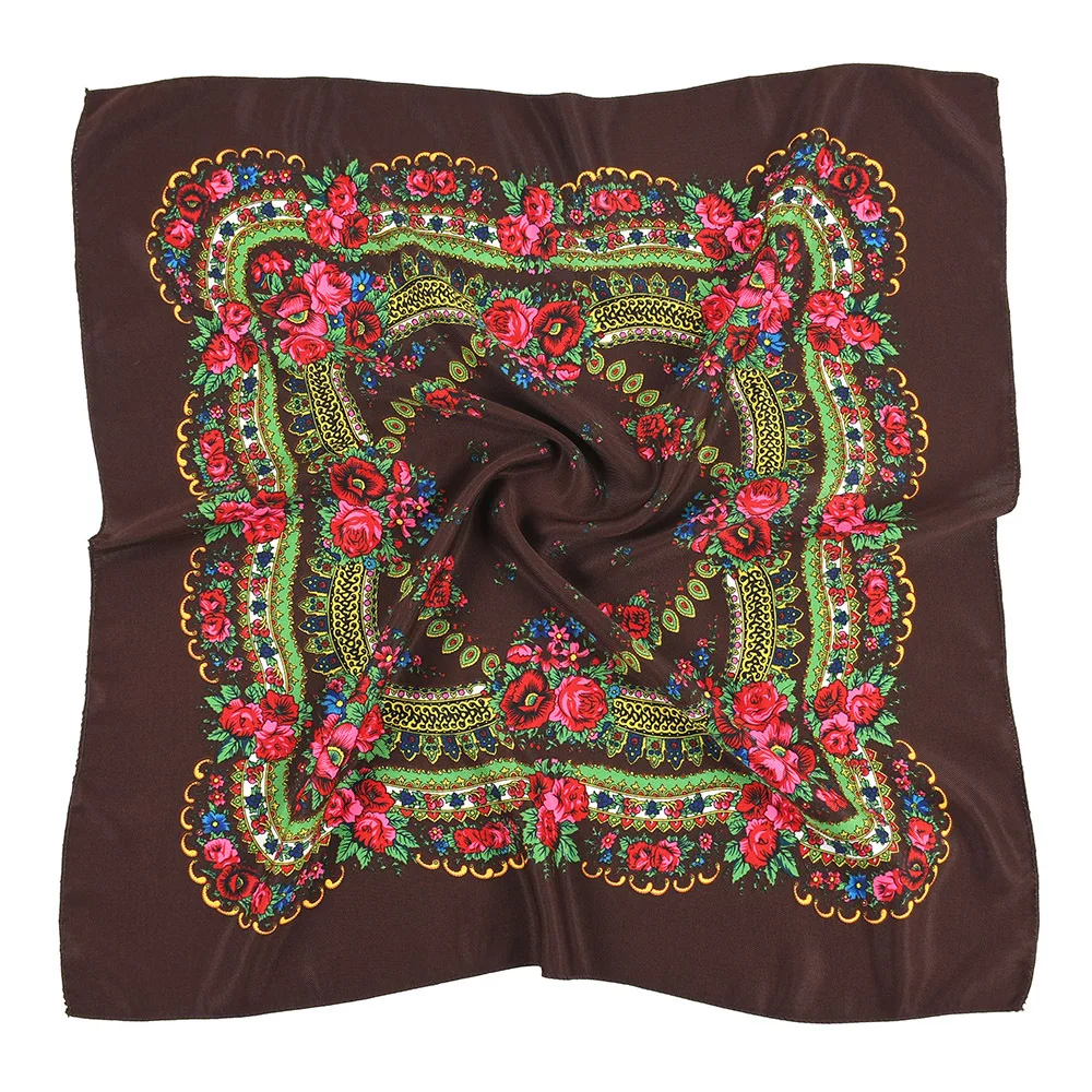 Russian Floral Printed Women\'s Head Wraps National Style Square Scarf Female Bandana Handkerchief Ethnic Shawl 70*70cm