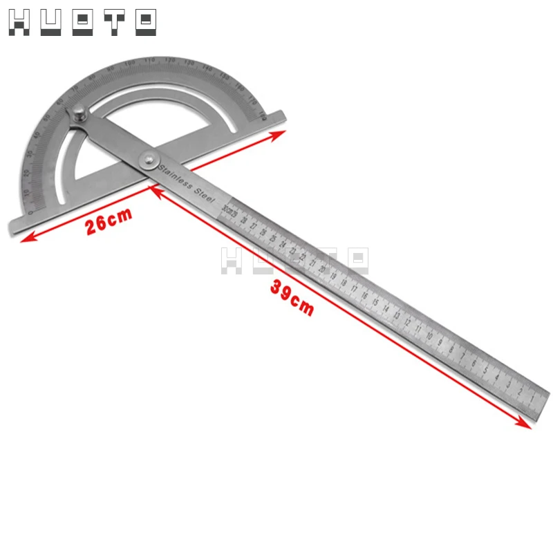 180 Degree 250 x 300mm Stainless Steel Adjustable Double-arm Angle Ruler with Round Head Rotary Protractor Tool goniometer