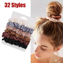 6PCS Woman Fashion Scrunchies Satin Silk Hair Ties Rope Girls Ponytail Holders Rubber Band Elastic Hairband Hair Accessories