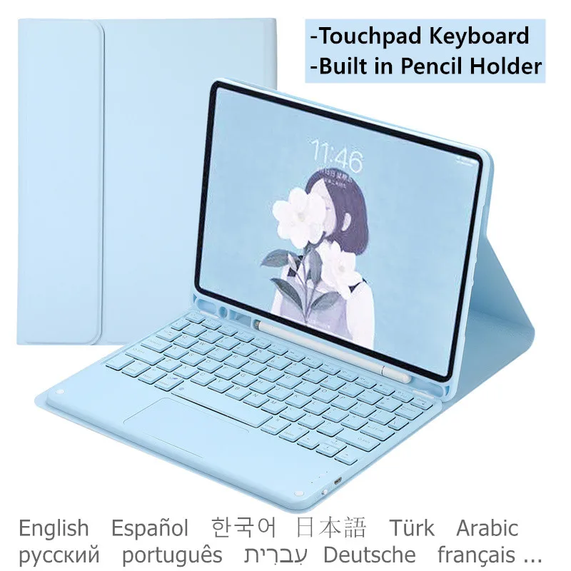 for Samsung Galaxy Tab A7 10.4 2020 Spanish Keyboard Case for Samsung Tab A7 T500 T505 T507 Cover Korean Arabic Russian Keyboard