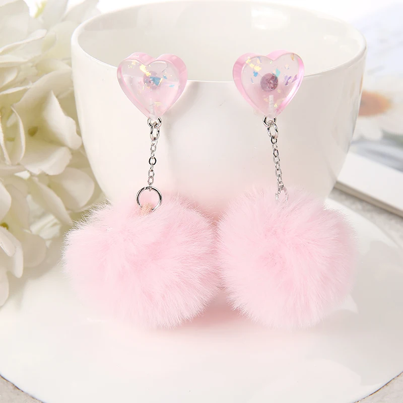 1Pair Cute stud earring multicolours heart resin earring  with Puffer Ball Earrings Fashion For Women ChildrenJewelry Gift