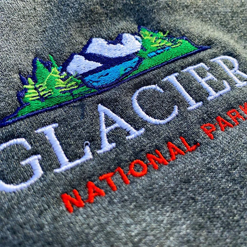 Glacier National Park Embroidery Printing Gray Sweatshirts For Female Loose Vintage Thick Pullover Crewneck Cotton Casual Jumper