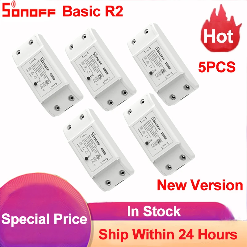 

5pcs Sonoff Basic R2 Smart Home Automation Module Wireless DIY Timer Wifi Switch 10A Via Ewelink APP Work with Alexa Google Home