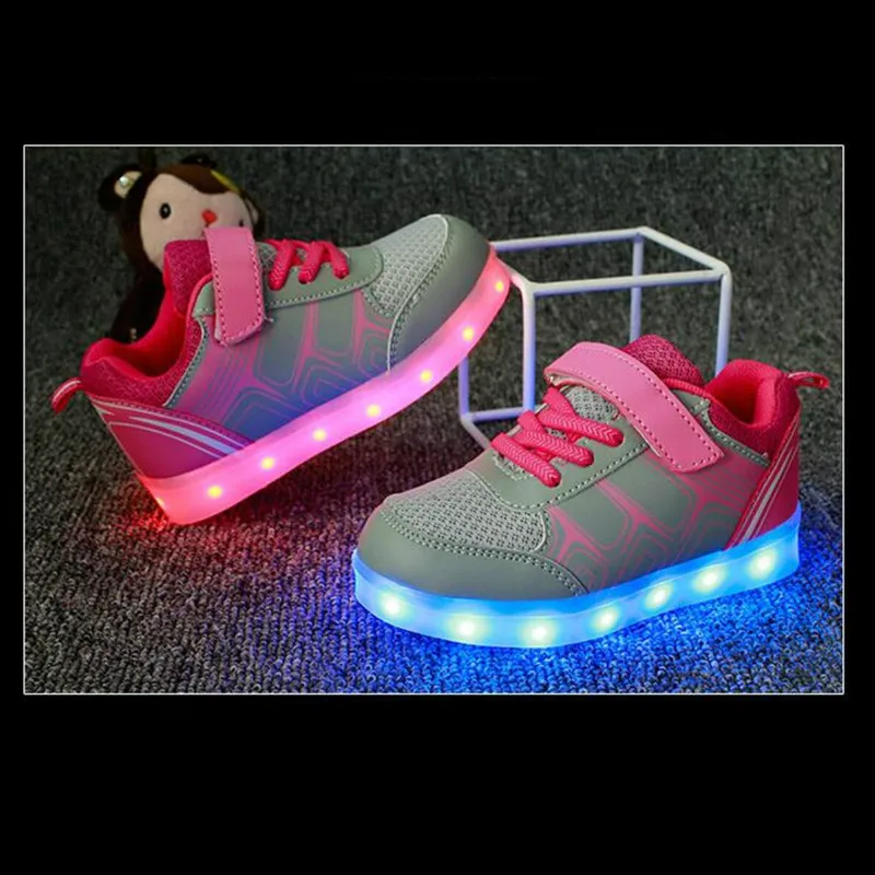 JawayKids-zapatos LED para niño y niña, zapatillas brillantes con carga USB, transpirables, informales, para primavera y verano