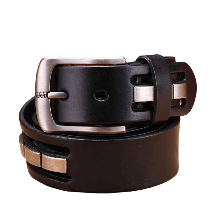 

(Ta-weo) Unisex Genuine Leather Cowhide Belt, Pin Buckle Rivet leather belt Casual Fashion