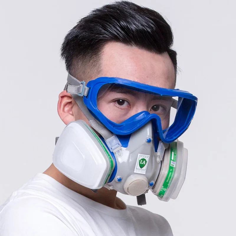 Full Set Gas Chemical Respirator Face Shield Mask Dual Filters Safety Glasses For Painting Spraying Welding Grinding Protection