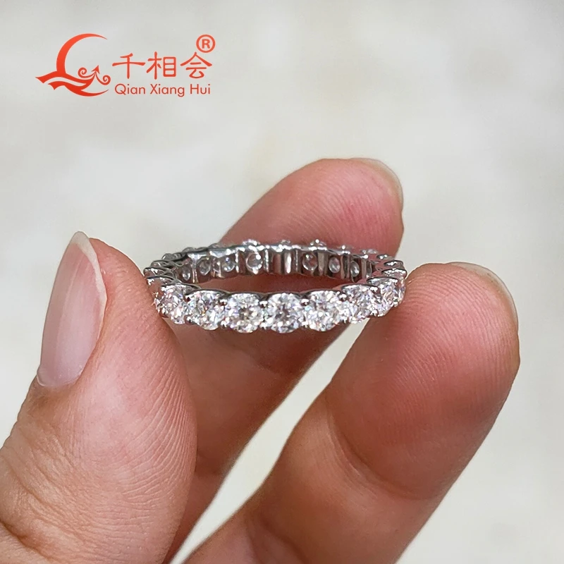 10k 14k 18k white yellow gold 0.1ct 3mm round shape white moissanite full of stone band  ring Rings Jewelry Rings Engagement