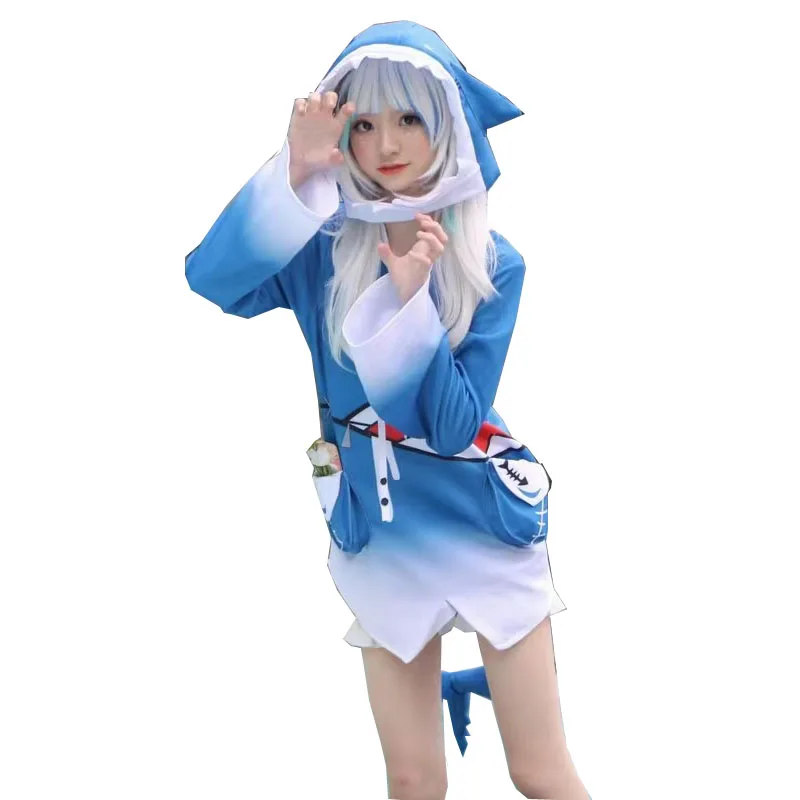 Hololive English VTuber Costume Gawr Gura Cosplay Top Outfits With Shark Hat Carnival Party Cosplay For Women