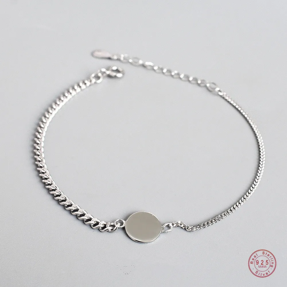 

925 Sterling Silver Minimalist Style Disc Chain Bracelet Women Cute Sweet Student Jewelry Accessories Girlfriend Gift