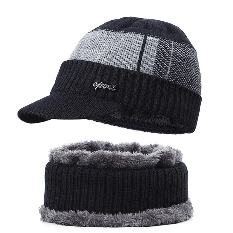 Men Winter Knitted Hat Outdoor Cycling Ear Protection Warmth Peaked Cap Casual Fashion Sunhat Bomber Hats 56-61CM