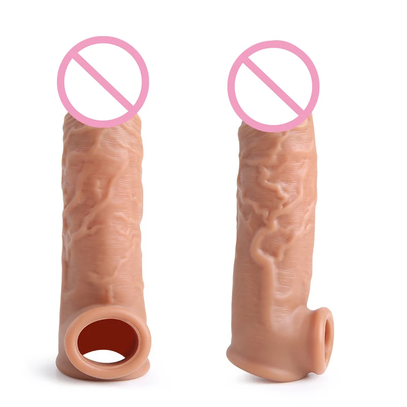 2 Types 16cm Penis Extender Sleeve Reuseable Condom Lock Semen Ring Delay Ejaculation Sex Toys For Men Sex Products For Couples