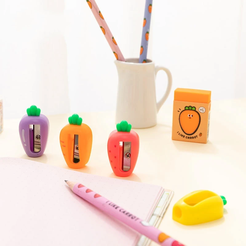 2 Pcs Cute Carrot Pencil Sharpener Creative Fruit Pencil Sharpener For Kids Prizes Gift Korean Stationery Kawaii School Supplies