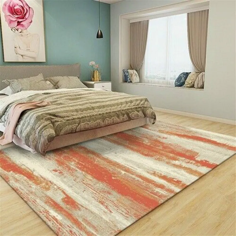 

ew Nordic modern orange abstract living room bedroom carpet safety non-slip bedside carpet household room decoration products