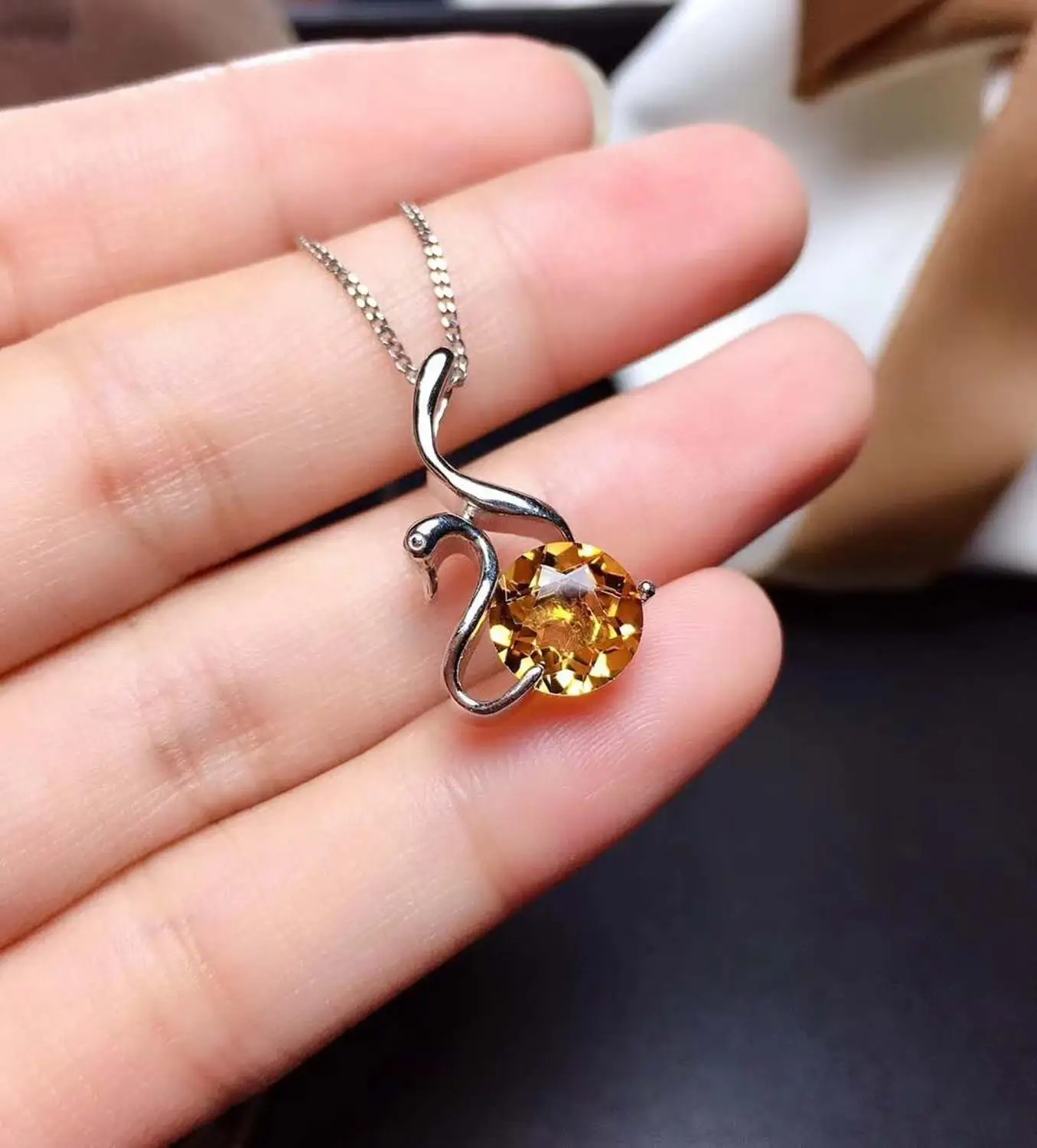 

Swan Natural And Real Citrine necklace Natural real 925 sterling silver Citrine Pandant